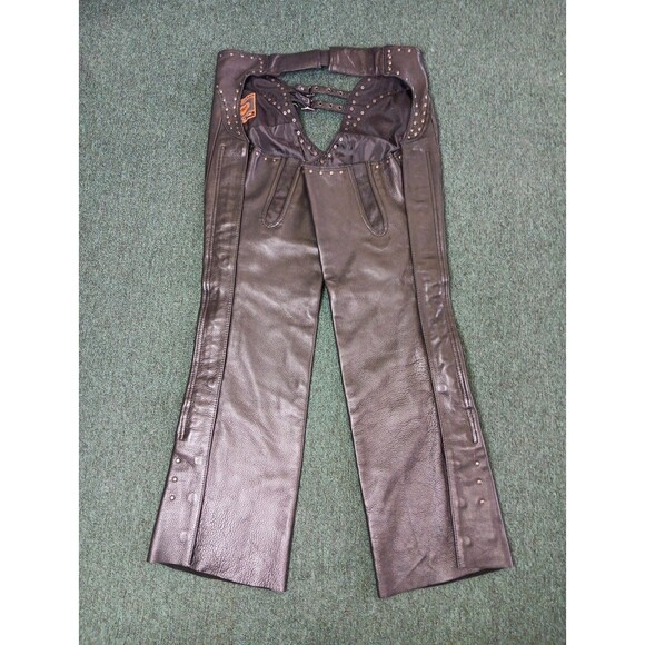 First Classics Leather Biker Chaps Women's Size XL Black Leg Zips Adjustable EUC - Picture 2 of 7